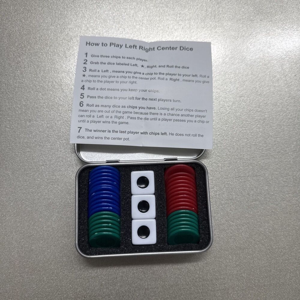 Right Left Center Dice Game Set with 3 Dices& 36 Chips - Colorful